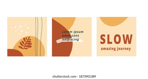 Set of square template design for social media post. Trendy layout for promotion. Mockup for blog in Ig. Boho style abstract backgrounds vector illustration