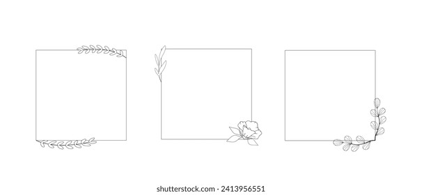 Set of square templates with hand drawn botanical elements. Vector illustration