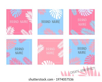 Set of square templates with palm leaves for social media marketing 