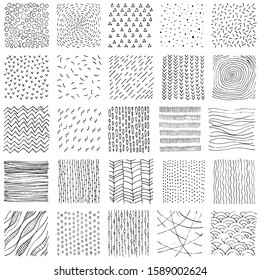 Set of square texture in doodle style. Handwork in pencil on paper. Vector illustration.