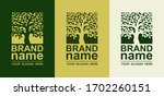 Set of square tree logos. Eco Icon sign, bio symbol, brand identity, logotype template, badge, label, design elements for gardening, business, agriculture, healthy, natural food. Vector illustration.