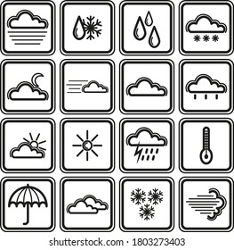 set of square vector contour icons about weather.