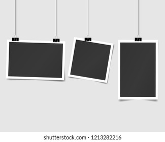 Set Of Square Vector Photo Frames On Pins. Vertical And Horizontal Template Photo Design