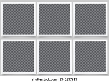 Set of square vector photo frames. Set of square and rectangular vector photo frames. Vertical and horizontal template photo design.