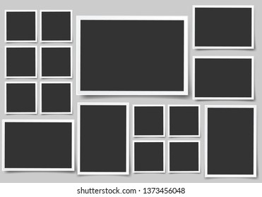 Set of square vector photo frames. Set of square and rectangular vector photo frames. Vertical and horizontal template photo design.