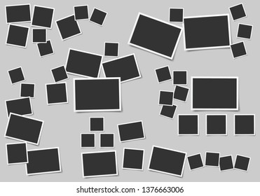 Set of square vector photo frames. Set of square and rectangular vector photo frames. Vertical and horizontal template photo design.
