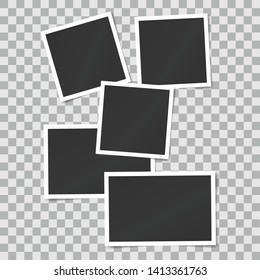 set of square vector photo frames on sticky tape and pins. Vertical and horizontal template photo design