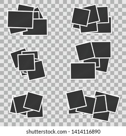 set of square vector photo frames on sticky tape and pins. Vertical and horizontal template photo design