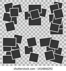 set of square vector photo frames on sticky tape and pins. Vertical and horizontal template photo design
