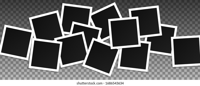 Set of square vector photo frames. Collage of realistic frames isolated on transparent background. Template design.