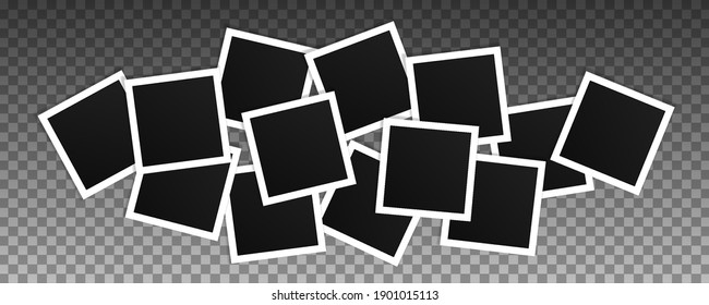 Set of square vector photo frames. Collage of realistic frames isolated on transparent background. Template design.