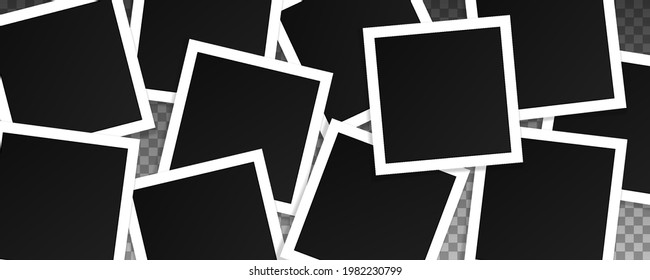 Set of square vector photo frames. Collage of realistic frames isolated on transparent background. Template design.