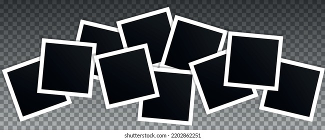 Set of square vector photo frames. Collage of realistic frames isolated on transparent background.