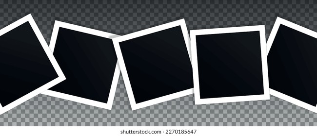 Set of square vector photo frames. Collage of realistic frames isolated on transparent background. Template design.