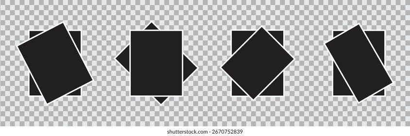 Set of square vector photo frames on sticky tape, pins and rivets. Realistic Polaroid photo frame mockup set. template photo design. Vector illustration.	
