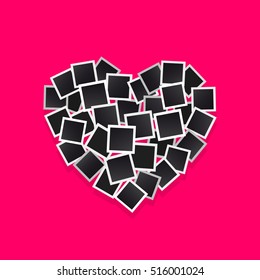 Set square vector photo frames in the form hearts. Isolated on a pink background.