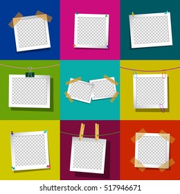 Set of square vector photo frames. Isolated on color background.