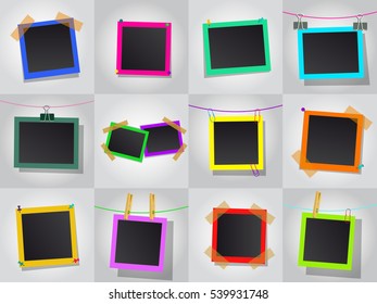 Set of square vector photo frames. Isolated on white background.