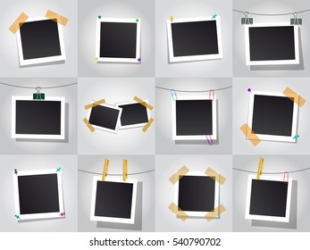 Set of square vector photo frames. Isolated on white background.