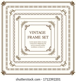 Set Of Square Vintage Frames Isolated On A Plain Background. Vector Illustration. 