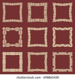 Set of square vintage frames isolated background. Vector design elements that can be cut with a laser. A set of frames made of decorative lace borders.