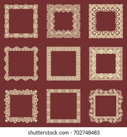 Set of square vintage frames isolated background. Vector design elements that can be cut with a laser. A set of frames made of decorative lace borders.