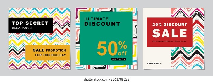 Für quadratischen Web-Banner für Social-Media-Post-Design-Vorlage. Verkaufsförderung im Sommer und Hintergründe mit abstraktem Muster.