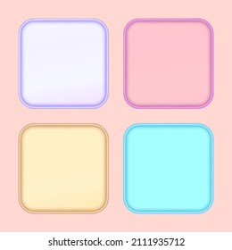 Set of square white buttons with colorful borders. Banner blank text box templates. Vector illustration