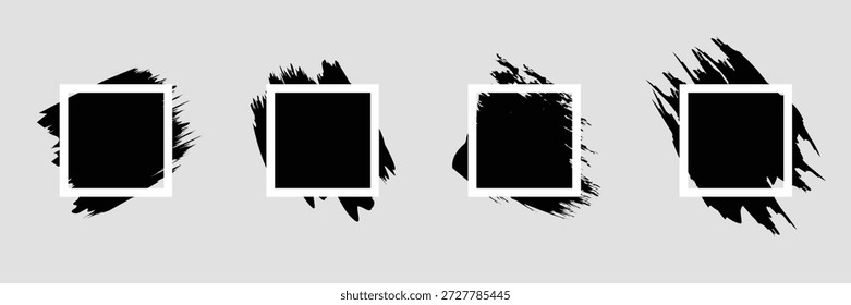 Set of Square white frame with black paint background. Black grunge banner, frame for design.