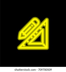 Set square yellow glowing neon ui ux icon. Glowing sign logo vector