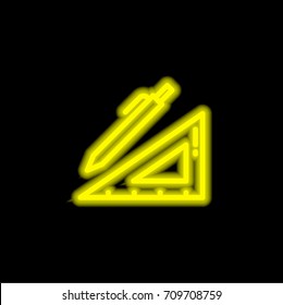 Set square yellow glowing neon ui ux icon. Glowing sign logo vector