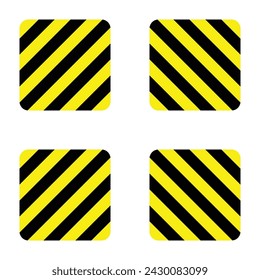 Setzen Sie quadratische gelbe Linie schwarze Streifen Vorsichtsbänder Gefahr Warnbänder. Baustellen, Banner Verkehrszeichen Logo Design für Web Mobile isolierte weiße Hintergrund Illustration.