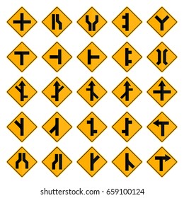 Set of square yellow road signs