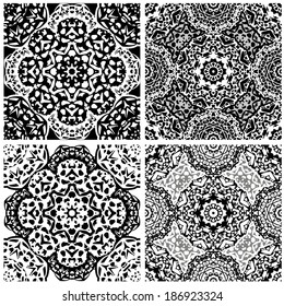 Set of squared backgrounds - ornamental seamless pattern. Design for bandanna, carpet, shawl, pillow or cushion.