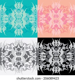 Set of squared backgrounds - ornamental seamless pattern. Design for bandanna, carpet, shawl, pillow or cushion.