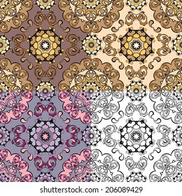 Set of squared backgrounds - ornamental seamless pattern. Design for bandanna, carpet, shawl, pillow or cushion.