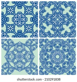 Set of squared backgrounds - ornamental seamless pattern. Design for bandanna, carpet, shawl, pillow or cushion. Ready to use as swatch. 
