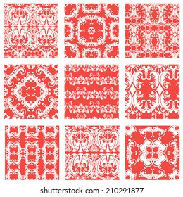 Set of squared backgrounds - ornamental seamless pattern. Design for bandanna, carpet, shawl, pillow or cushion. Ready to use as swatch. 