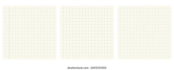 Conjunto de padrões de grade quadrados e pontilhados para o diário de marcadores. Modelos de bloco de notas. Gráfico quadrado simples bg