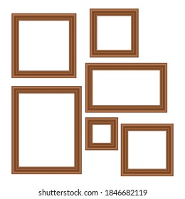 Set of squared golden vintage wooden frame for your design. Vintage cover. Place for text. Vintage antique gold beautiful rectangular frames. Template vector illustration.