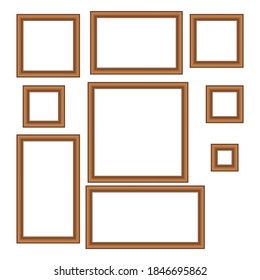 Set of squared golden vintage wooden frame for your design. Vintage cover. Place for text. Vintage antique gold beautiful rectangular frames. Template vector illustration.