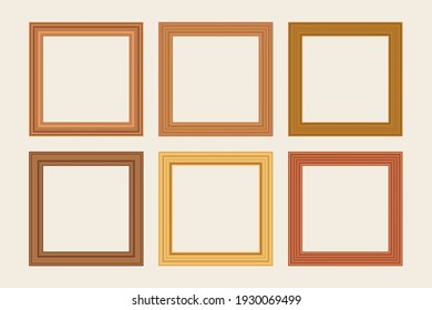 Set of squared golden vintage wooden frame for your design. Vintage cover. Place for text. Vintage antique gold modern rectangular frames. Template vector illustration.