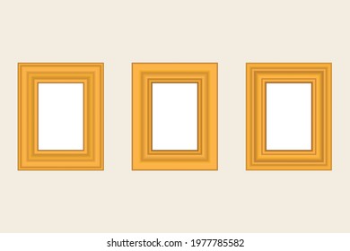 Set of squared golden vintage wooden frame for your design. Vintage cover. Place for text. Vintage antique gold modern rectangular frames. Template vector illustration.