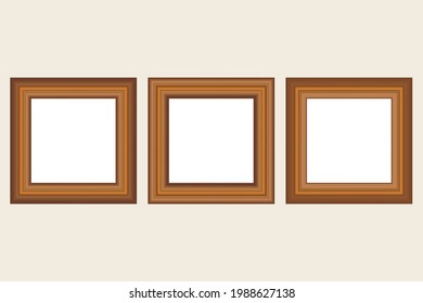 Set of squared golden vintage wooden frame for your design. Vintage cover. Place for text. Vintage antique gold modern rectangular frames. Template vector illustration.