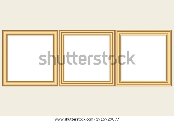 Set of squared\
golden vintage wooden frame for your design. Vintage cover. Place\
for text. Vintage antique gold modern rectangular frames. Template\
vector illustration.