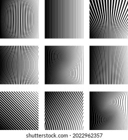 Set of squares with different lines. Geometric design elements, black and white. Vector illustration isolated on white background, EPS 10