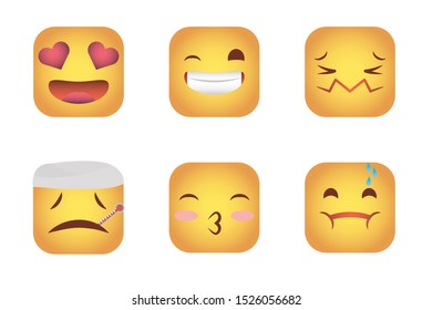 set of squares emoticons faces characters vector illustration design