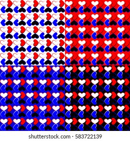 A set of squares in the heart. Heart overflows with an outline on a blue red black and white backgrounds