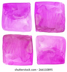 Set squares painted with watercolors on white background. Vector labels for text, vector design elements. Colored watercolor stains