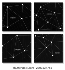 set of squares template with abstract dark background  with lines and molecular